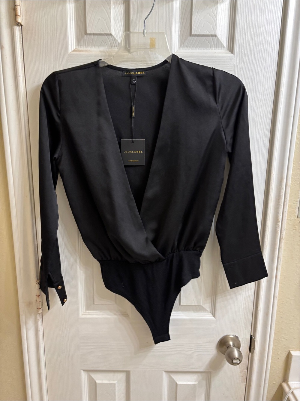 JLUXLABEL Black Satin long sleeve blouse. NWT